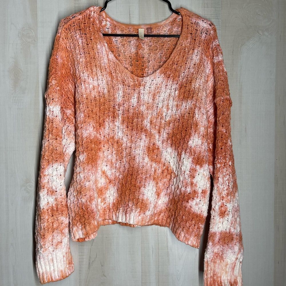 Pilcro Anthropologie Orange And White Cropped Chunky Long Sleeve Sweater, Medium